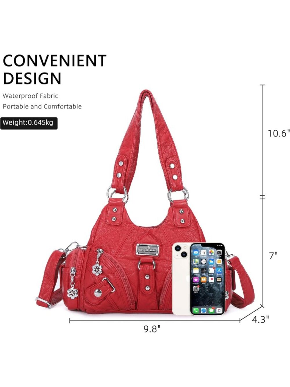 Women's Red PU leather Zipper Multi-Pocket Small Hobo Shoulder Bag - Picture 3 of 6